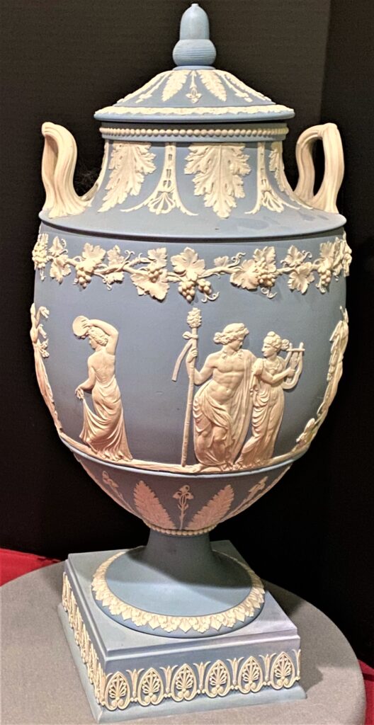 Tall gray-blue jasper vase.