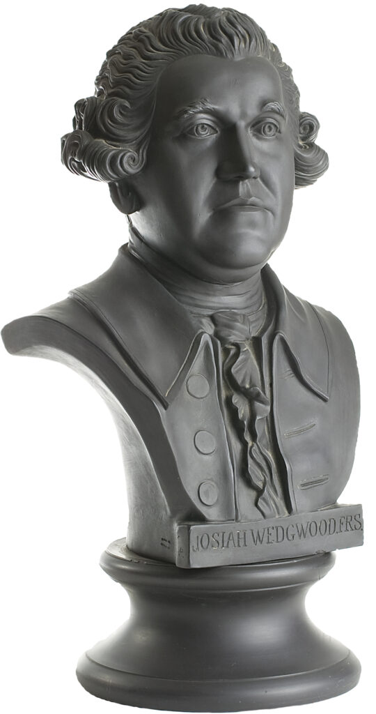 Dark gray bust of Josiah Wedgwood.
