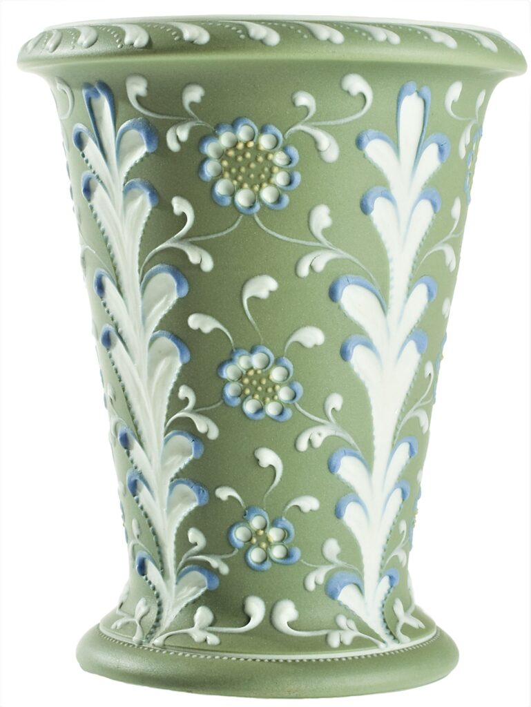 Green jasperware sgraffito vase.